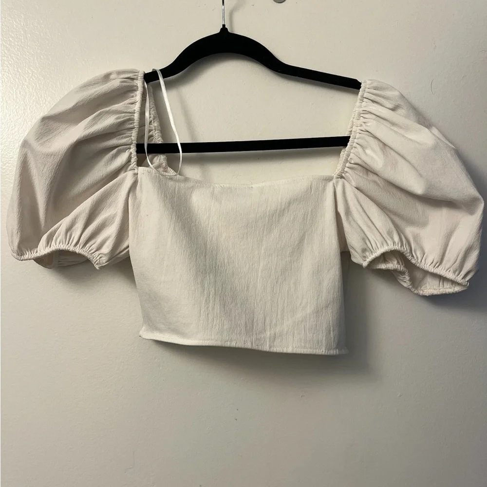 NWT! Zara Cream Puff Sleeve Blouse corset sheer size S